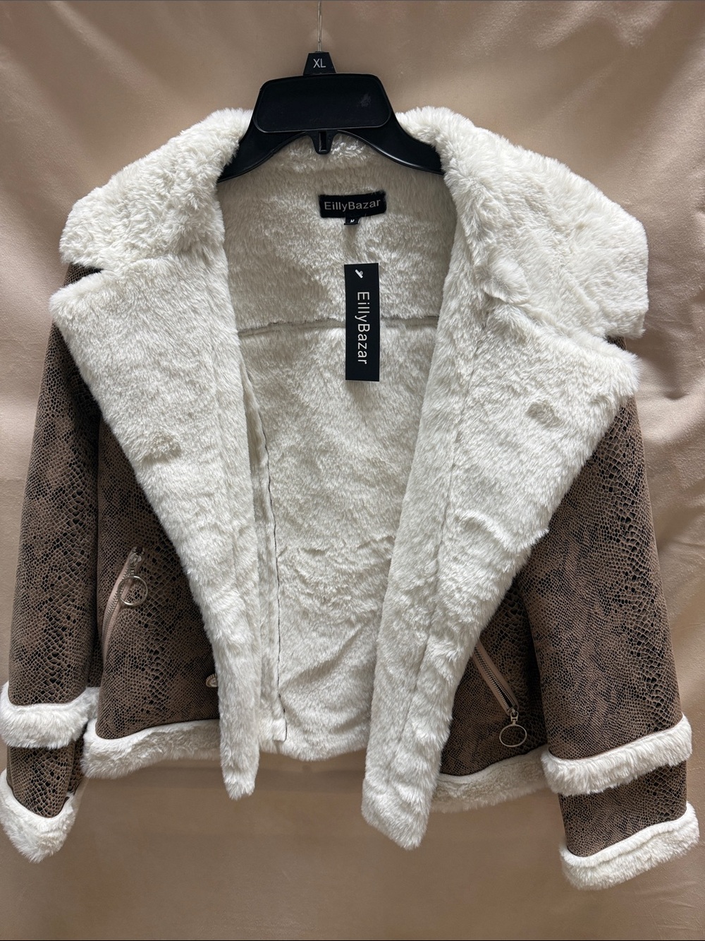 EllyBazar Women's Brown Teddy Lined Faux-Suede Jacket with Cream Sherpa